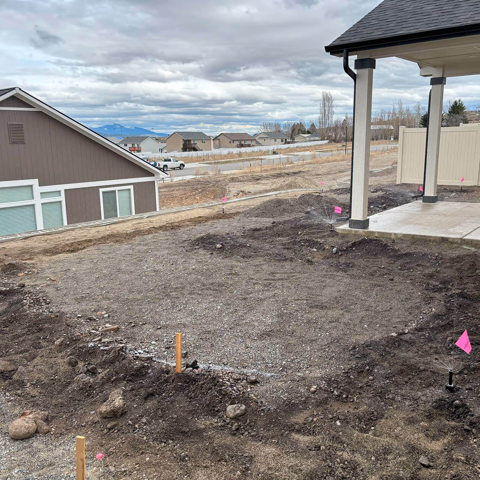 Sod install around Spokane patio and walkway